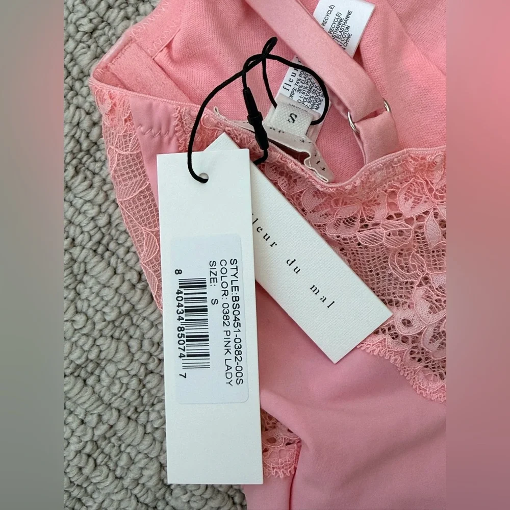Fleur du Mal Pink Lace Bodysuit